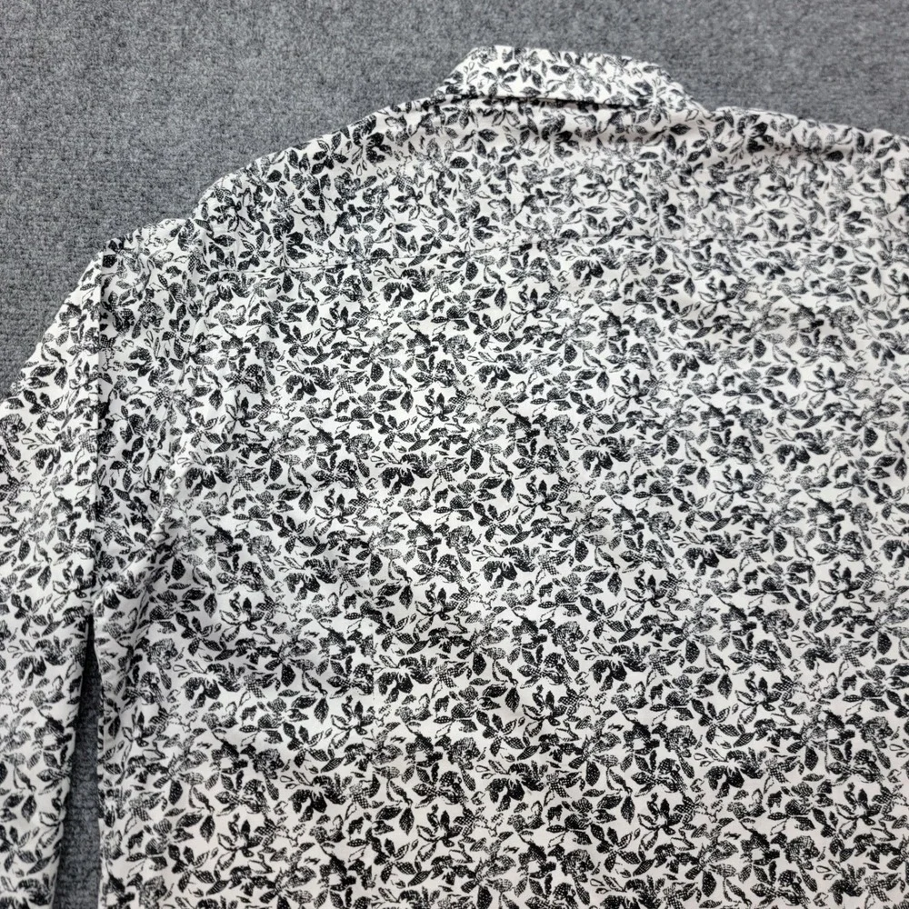 Barabas Mens XL White Black Floral Print Long Sleeve Button Down Cotton Shirt